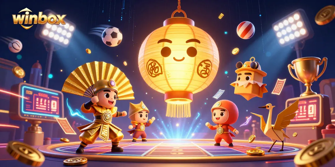 Winbox online casino features a magical 3D giant lantern spirit with gaming elements and lucky symbols.