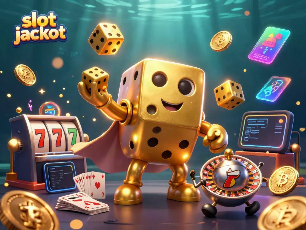 Experience the thrill of slot jackpot gaming with a vibrant 3D illustration featuring dynamic casino elements.