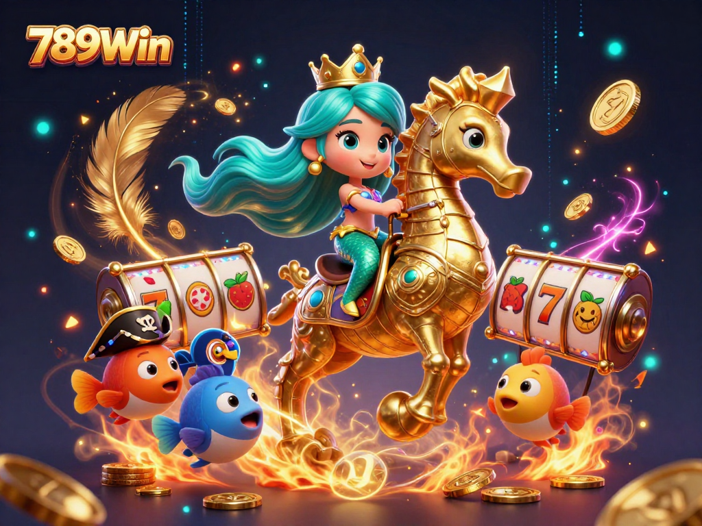 Experience the excitement of 789Win with vibrant 3D casino art featuring a mermaid, seahorse, and engaging game elements