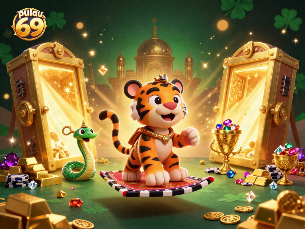 Experience thrilling adventures at pulau 69 with an Arabian-themed casino illustration featuring a majestic sultan.