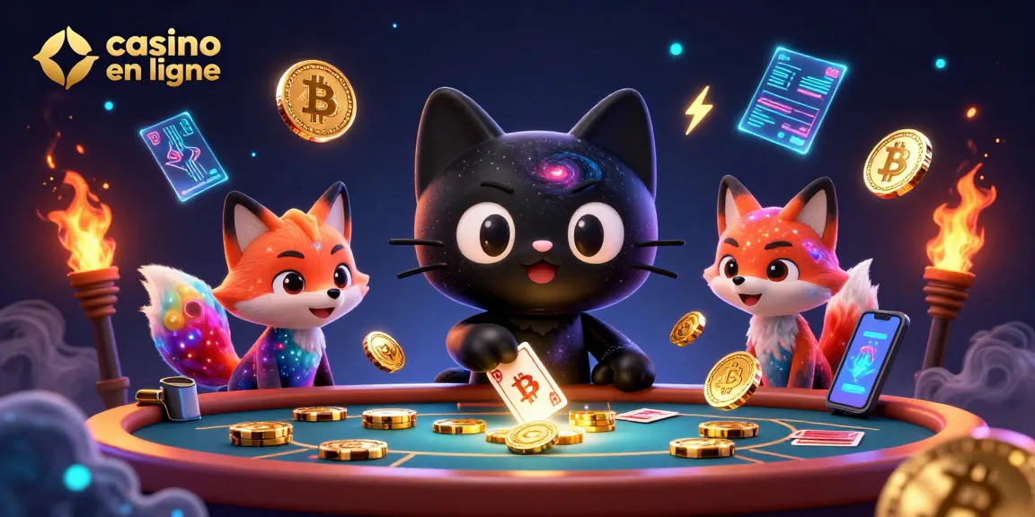 Casino en ligne : un chat trou noir et un renard nébuleux au casino cosmique, attirant les jetons dorés.