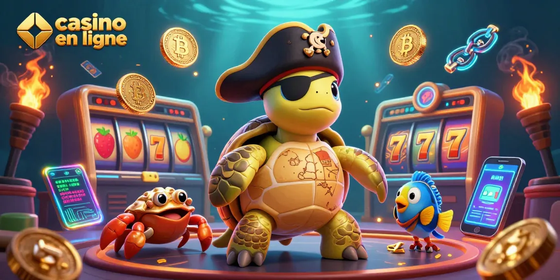 Jouer au casino en ligne avec des personnages marins autour d'un trésor numérique, dans une ambiance animée.