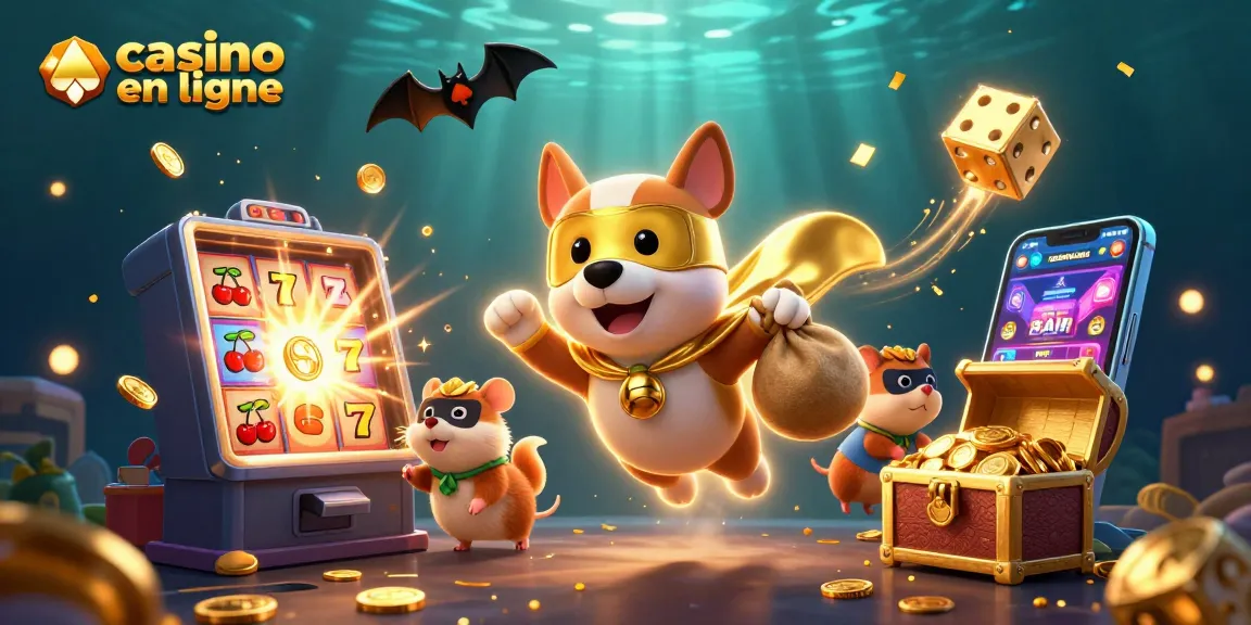 Un casino en ligne passionnant avec un chien super-héros et un hamster, illustrant la joie de jouer.