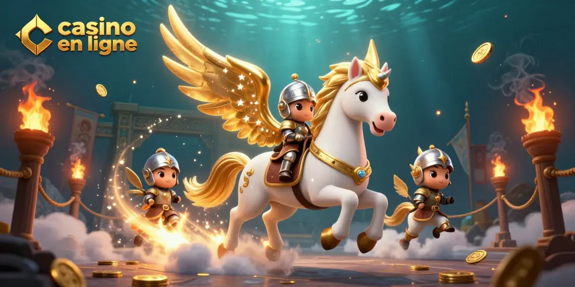 Action captivante d'un casino en ligne avec un cheval magique et un chevalier dans un cadre dynamique.
