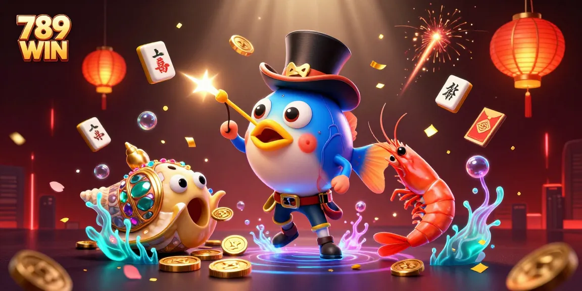 Engage in thrilling winning actions at 789 WIN with 3D characters amid festive gambling elements.