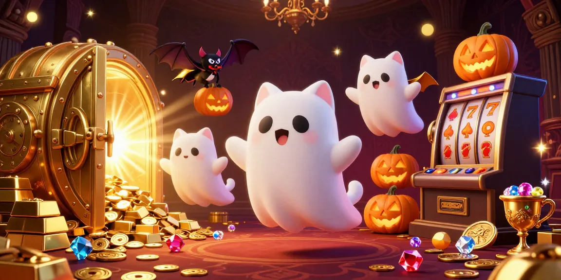 Experience shbet2026 with a vibrant haunted casino scene featuring a ghost cat, treasure, and jackpots.
