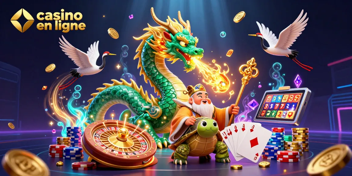 Jouez dans un casino en ligne captivant avec un dragon et des symboles de fortune.