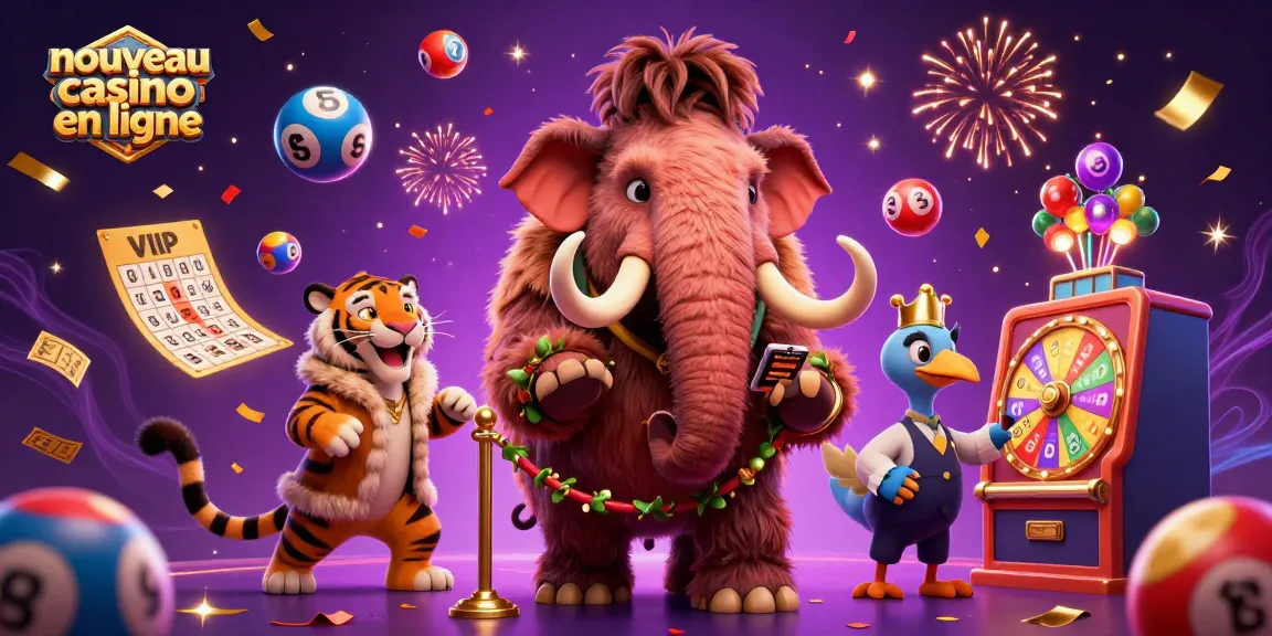 Des jeux captivants au nouveau casino en ligne avec un mammouth gardien, tachettes et tickets en fête.