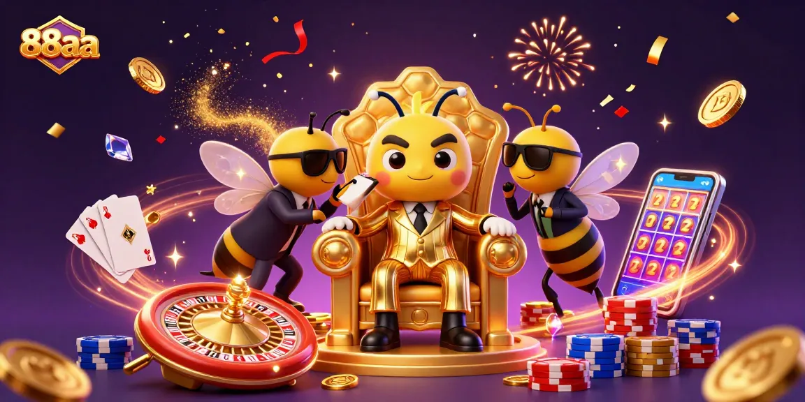88aa captivates players in a vibrant casino scene with a bumblebee mob boss, sparkling coins, and dynamic gaming elements.