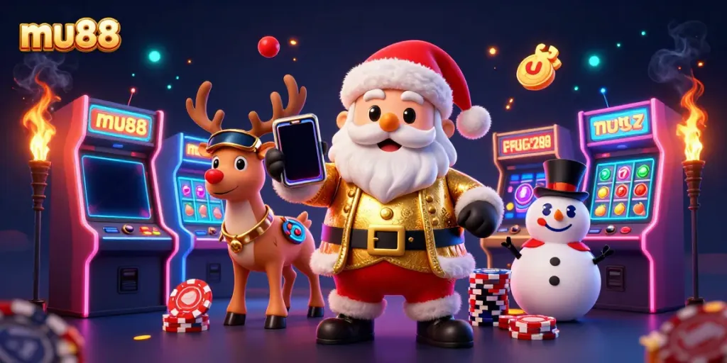 Experience winning moments with mu88's festive 3D casino scene full of joyful characters and game elements.