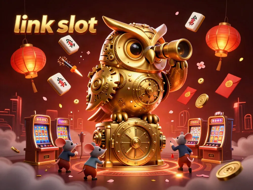 Engage in vibrant casino slots action with link slot featuring an owl & lively mice amidst colorful decorations.