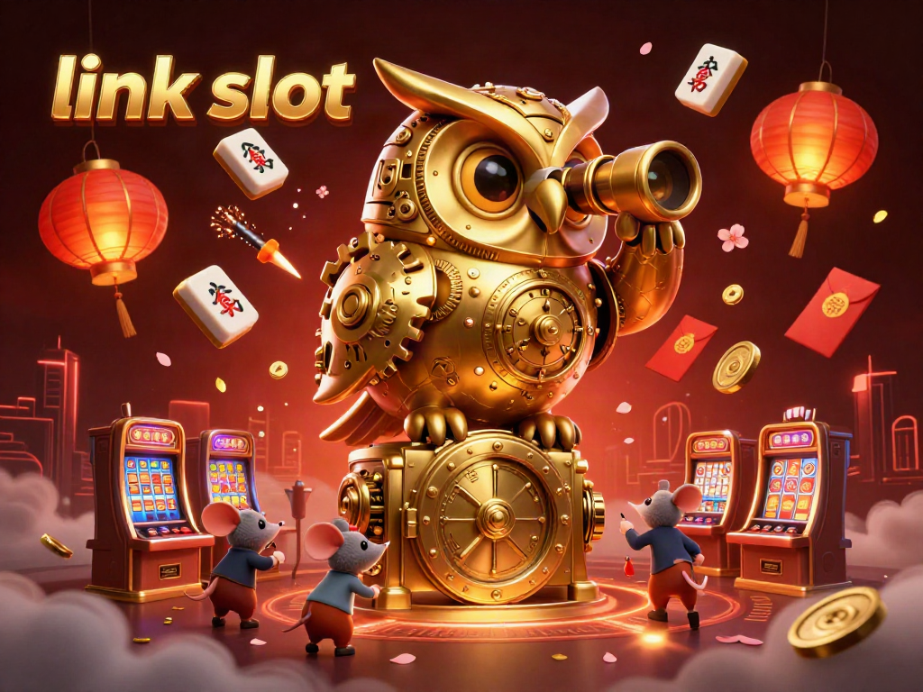 Engage in vibrant casino slots action with link slot featuring an owl & lively mice amidst colorful decorations.