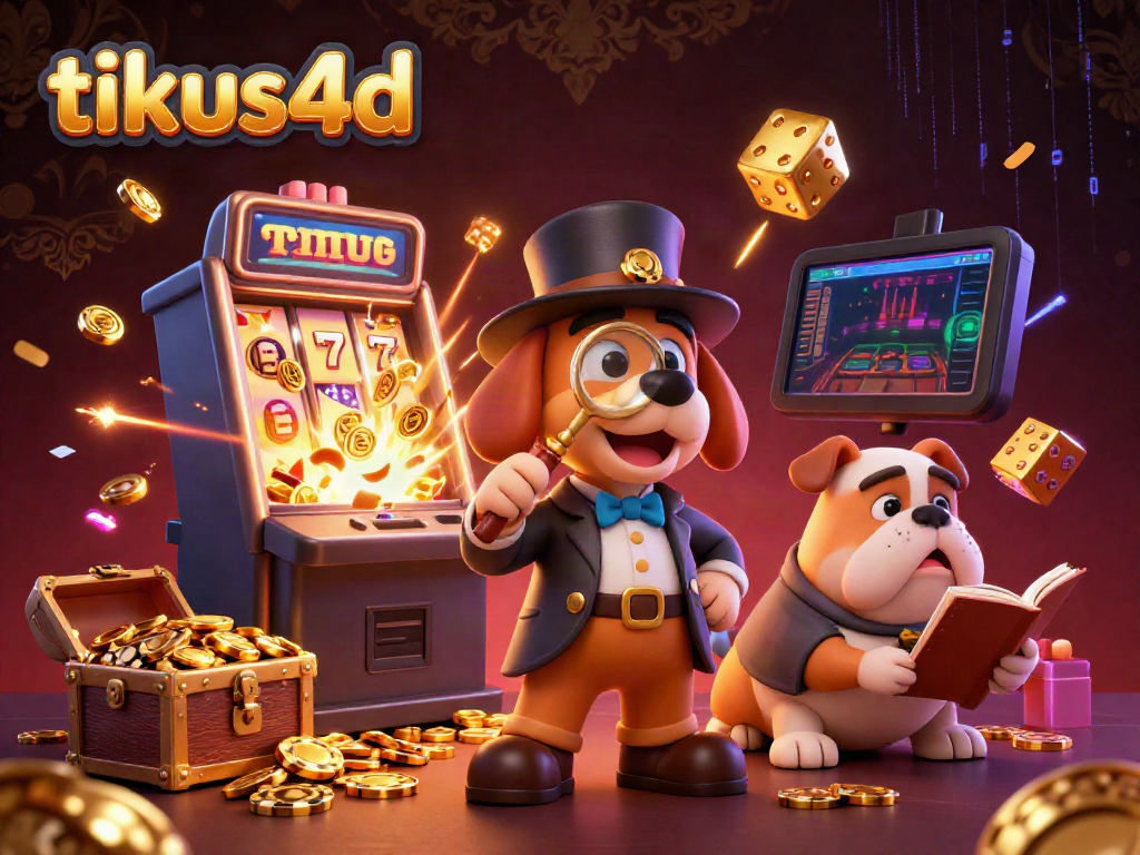 Engage with tikus4d's thrilling jackpot scene featuring a detective and a bulldog uncovering treasures.