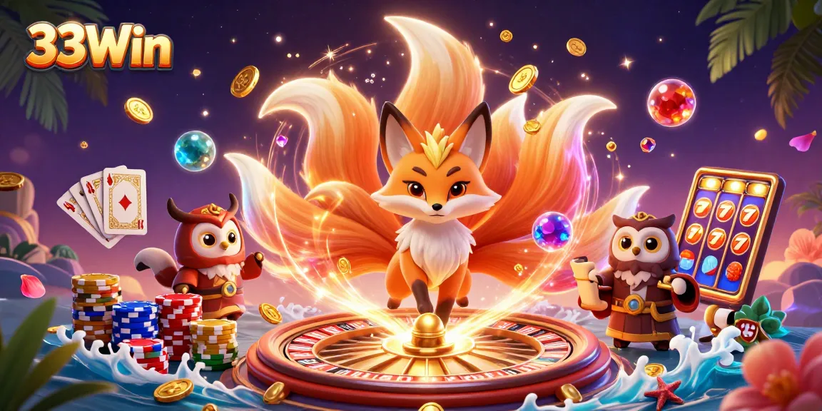 Engage with the magical 33Win experience featuring vibrant characters and casino elements.
