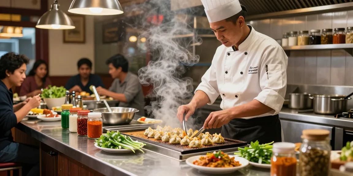 rokok88 chef grilling momos in vibrant restaurant kitchen