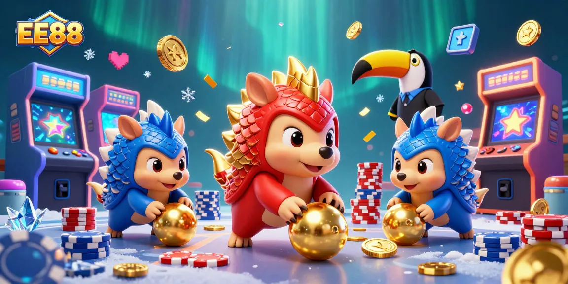 EE88 pangolins rolling through poker chips, showcasing vibrant casino excitement and gameplay.