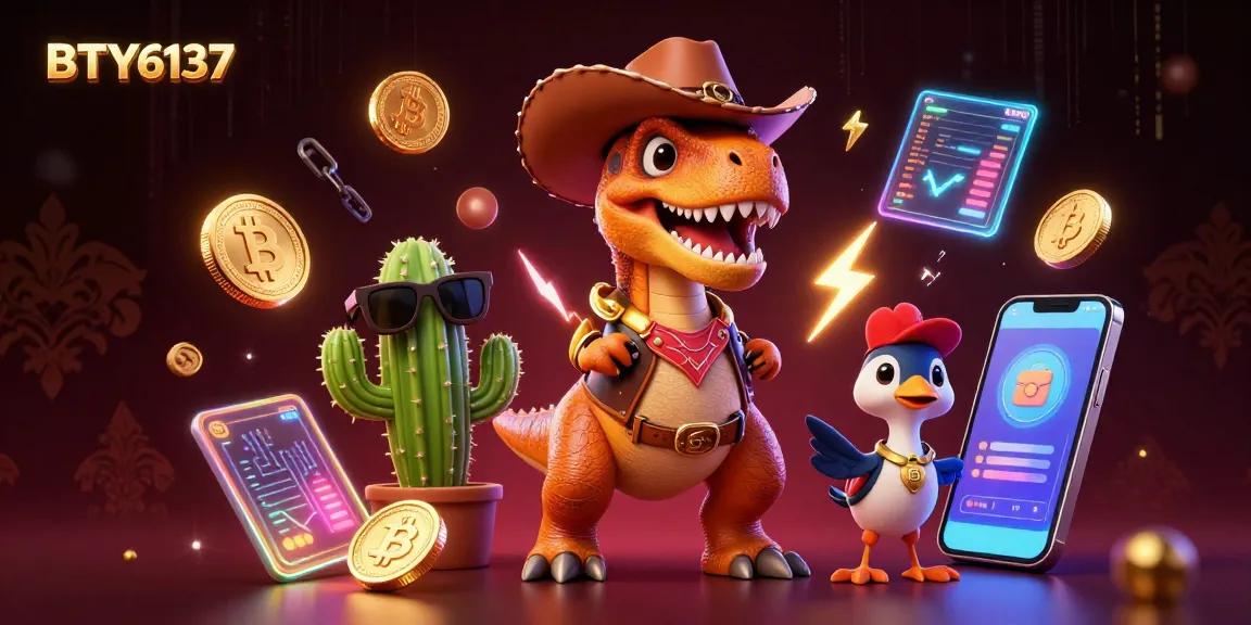 Engage with BTY6137 through a vibrant 3D casino scene featuring unique characters and crypto elements.