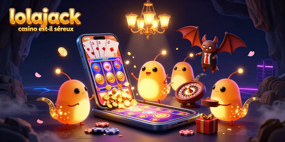 Experience thrilling games at lolajack casino est-il sérieux, a vibrant and playful casino scene illuminated by glowworms.