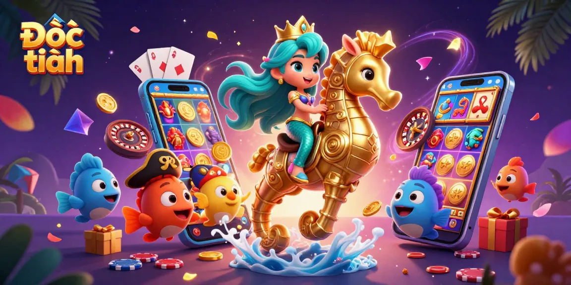 Engage in thrilling gameplay with Đọc thêm as a mermaid princess rides a majestic seahorse amidst casino excitement.