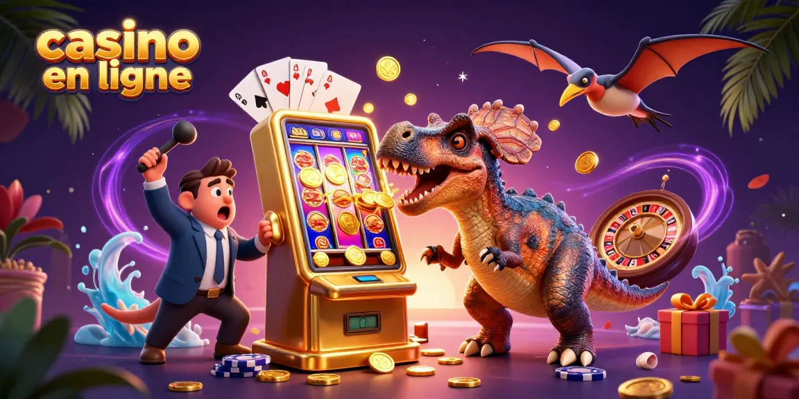 Jeux captivants de casino en ligne avec une illustration 3D de dinosaures.