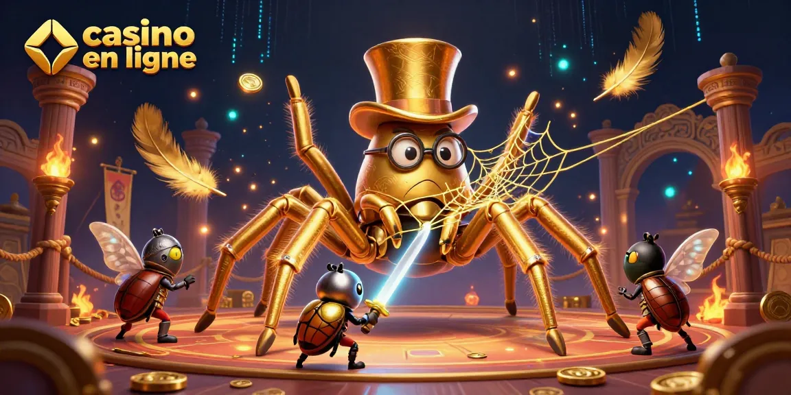 Jouez au casino en ligne avec la tarentule dorée et le chevalier scarabée dans cette illustration immersive.