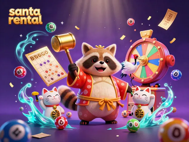 Experience the magic of santa rental with a festive scene featuring cheerful characters and vibrant gaming elements.