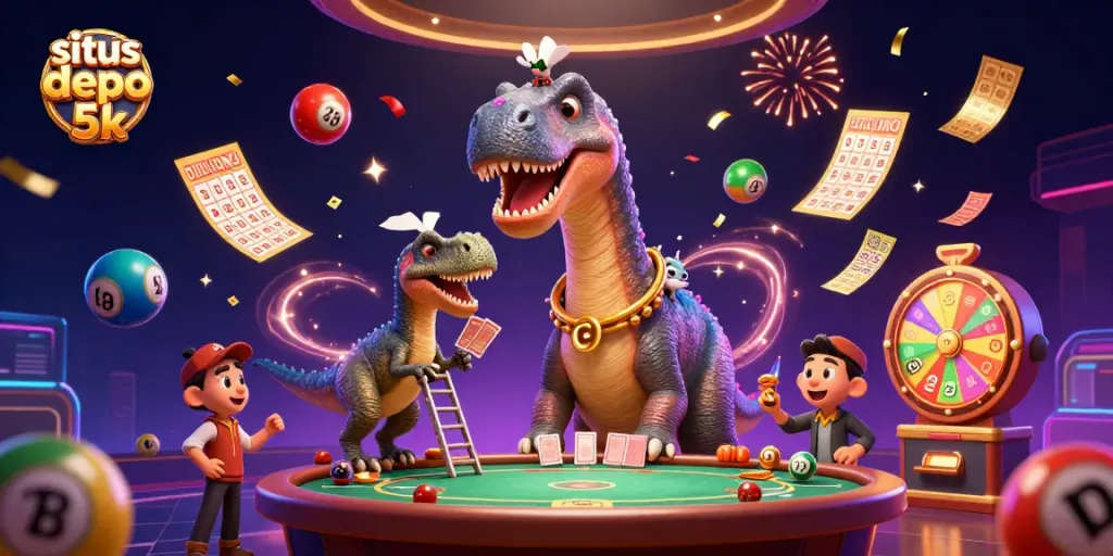 Experience exciting games at situs depo 5k with colorful lottery elements and vibrant casino graphics.
