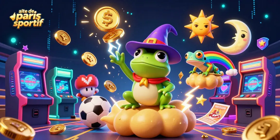 Jouez sur le site de paris sportif avec une illustration colorée de personnages magiques et des éléments de jeux.