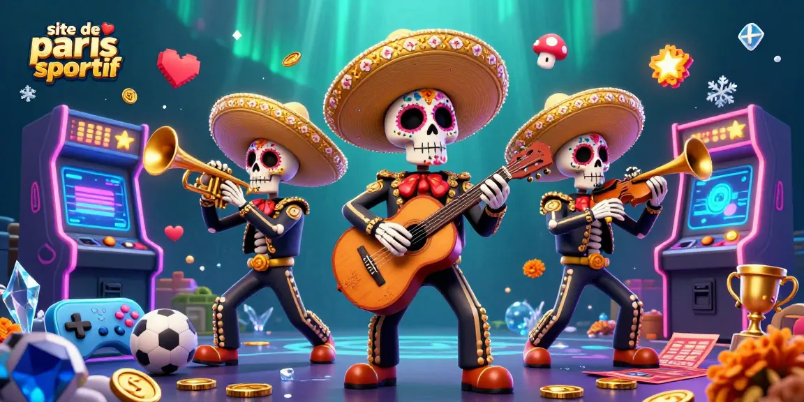 Pariez sur le site de paris sportif avec une scène animée des mariachi enjoués et éléments de jeux.