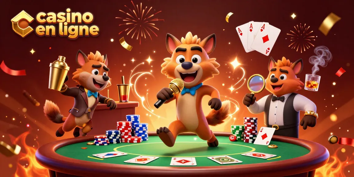 Hyènes animées dans un club de casino en ligne mélangent des cocktails et racontent des blagues.