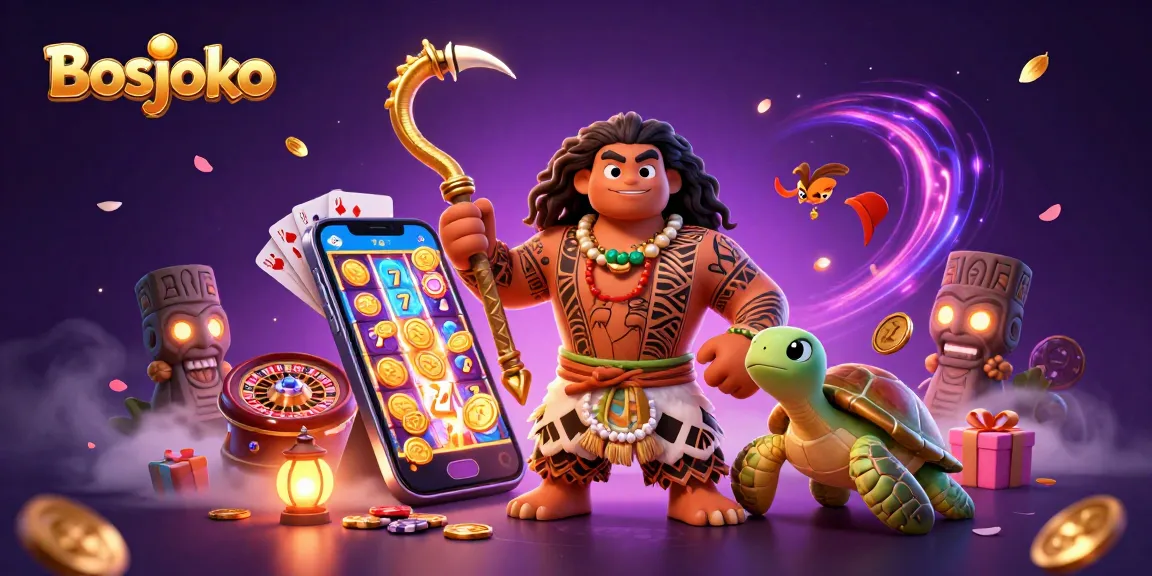 Experience thrilling wins with Bosjoko in this vibrant 3D casino scene featuring exciting slot games.