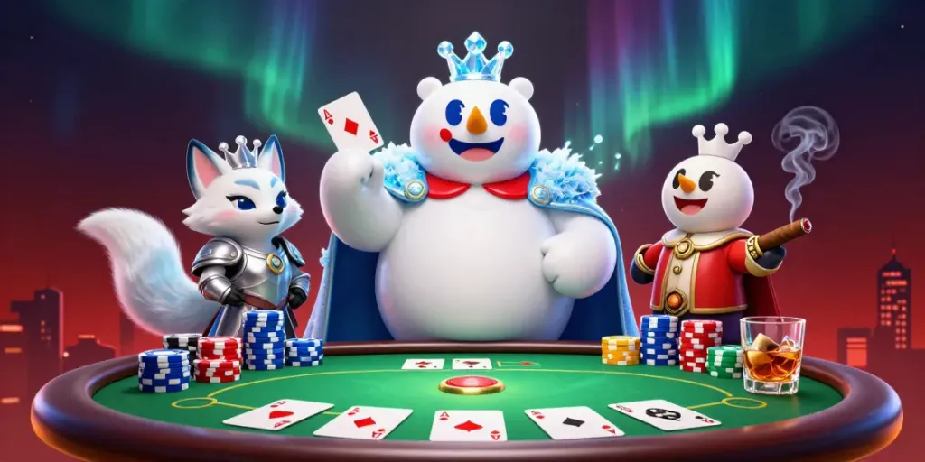 Experience thrilling poker action with 78wintx featuring a majestic polar bear and fox amidst vibrant gameplay.