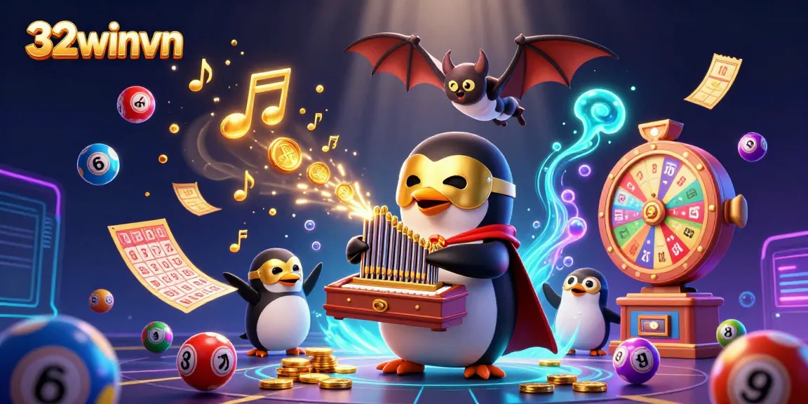 Experience thrilling gameplay with 32winvn, featuring a penguin and thrilling casino elements.