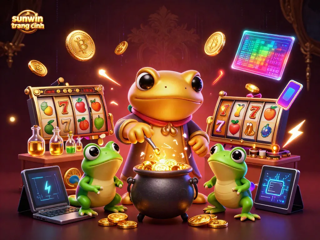 Experience the dynamic realm of gambling with sunwin trang chính, where gold coins and slot reels blend in fantasy.