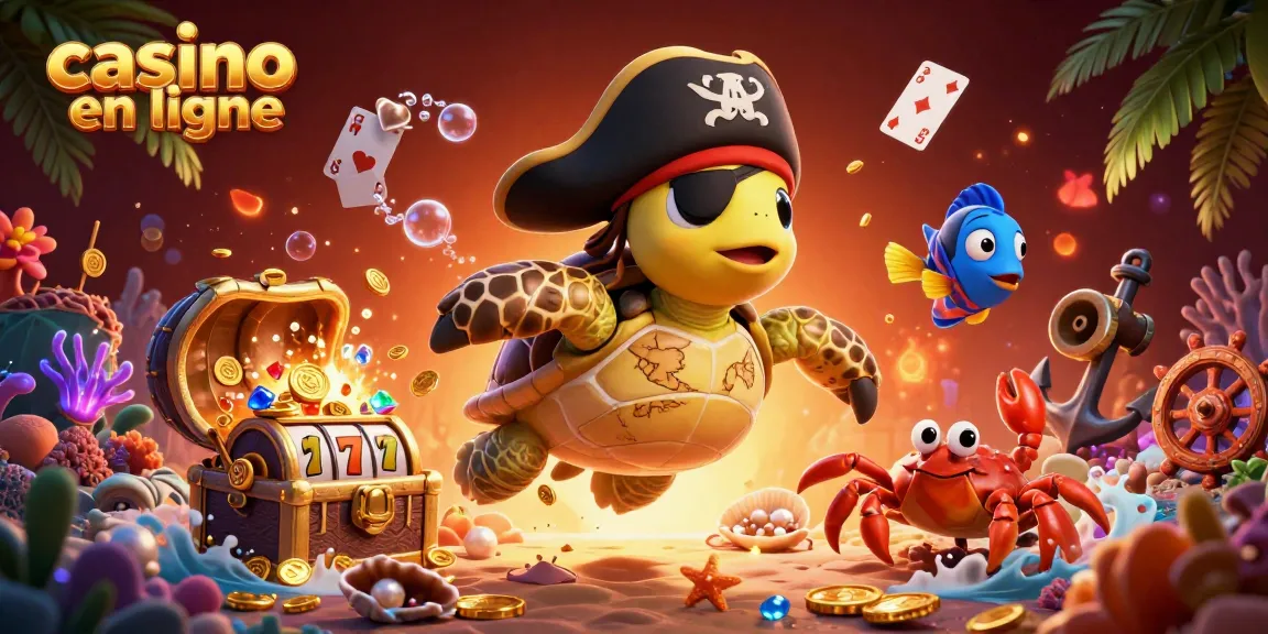 Célébrez vos gains en jouant au casino en ligne avec une tortue pirate, un crabe doré et des trésors sous-marins.