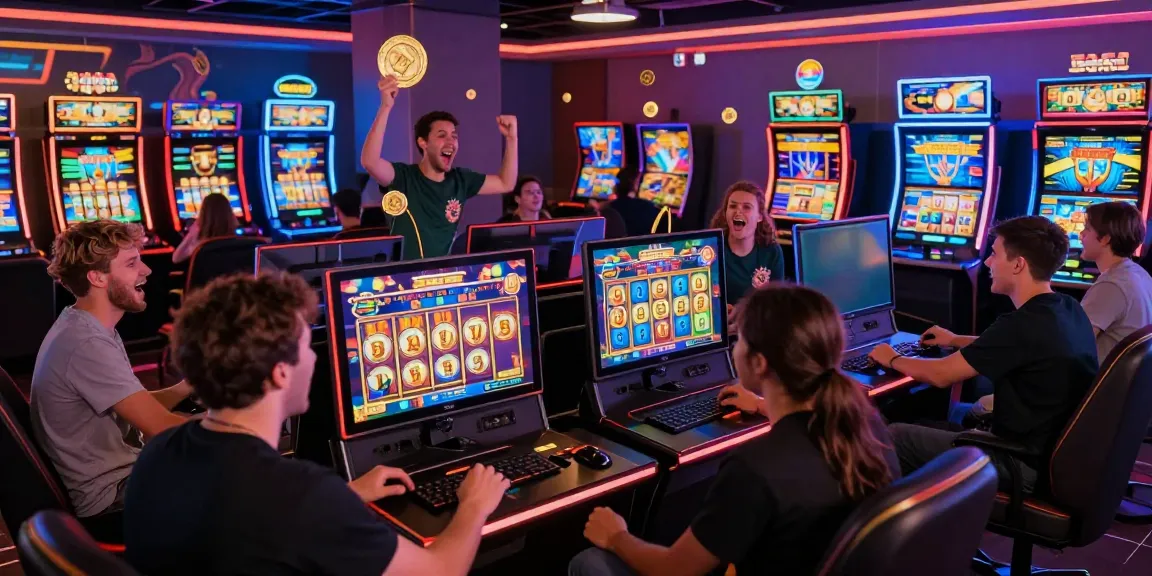 Players enjoying a lively slot game experience, capturing the excitement of online gambling.