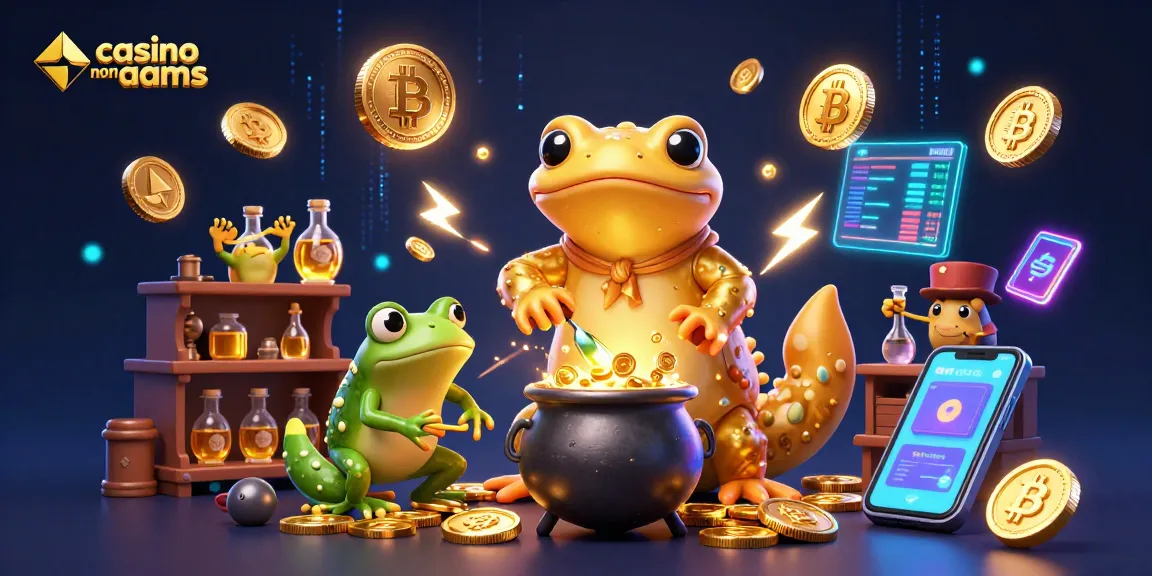 Gioca nei casino non AAMS con un alchimista e il suo apprendista, circondati da monete criptovalute.