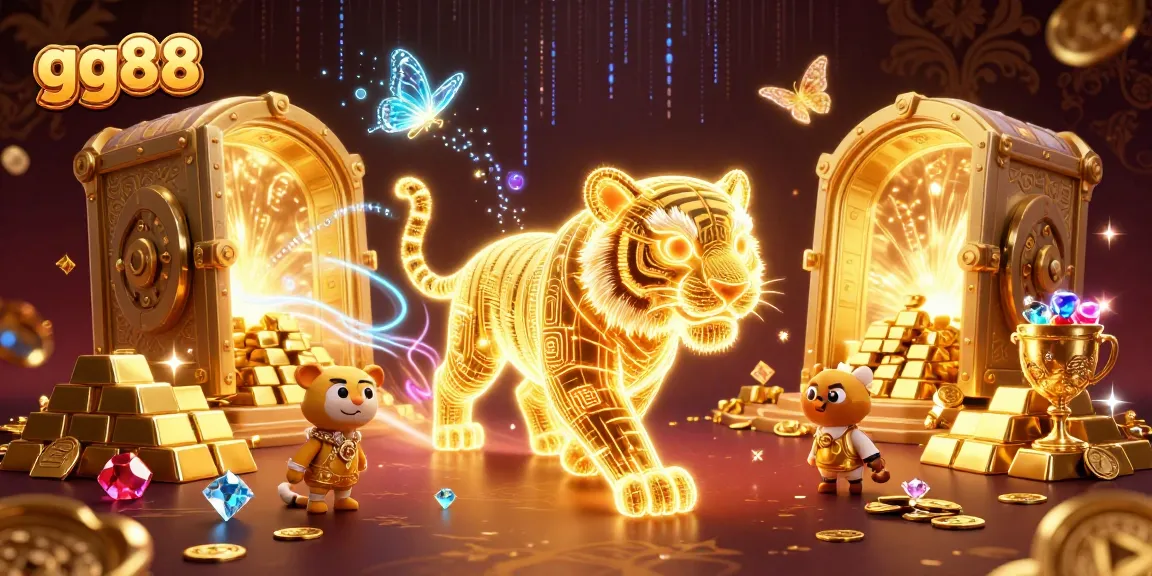 Experience thrilling gaming at gg88 with a glowing tiger amidst a vibrant casino