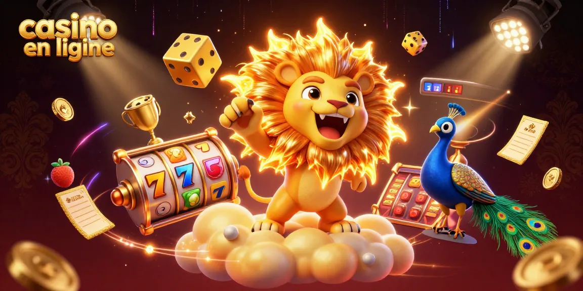 Jouez à des machines à sous éblouissantes au casino en ligne, avec des symboles de jackpot et des dés dorés.