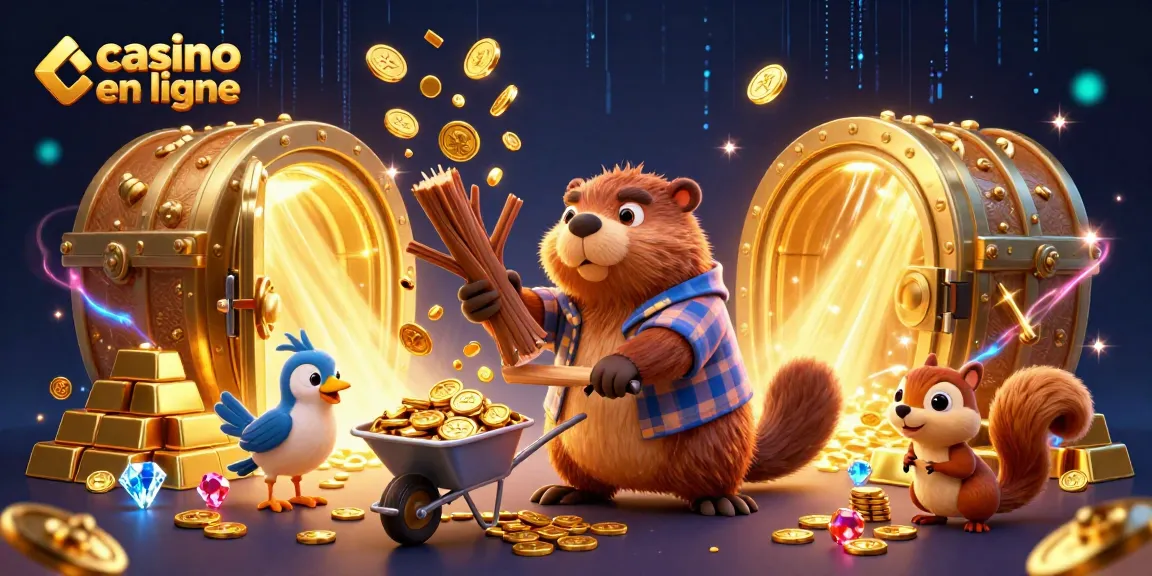 Animations de casino en ligne avec un castor et un écureuil collectant des pièces d'or.