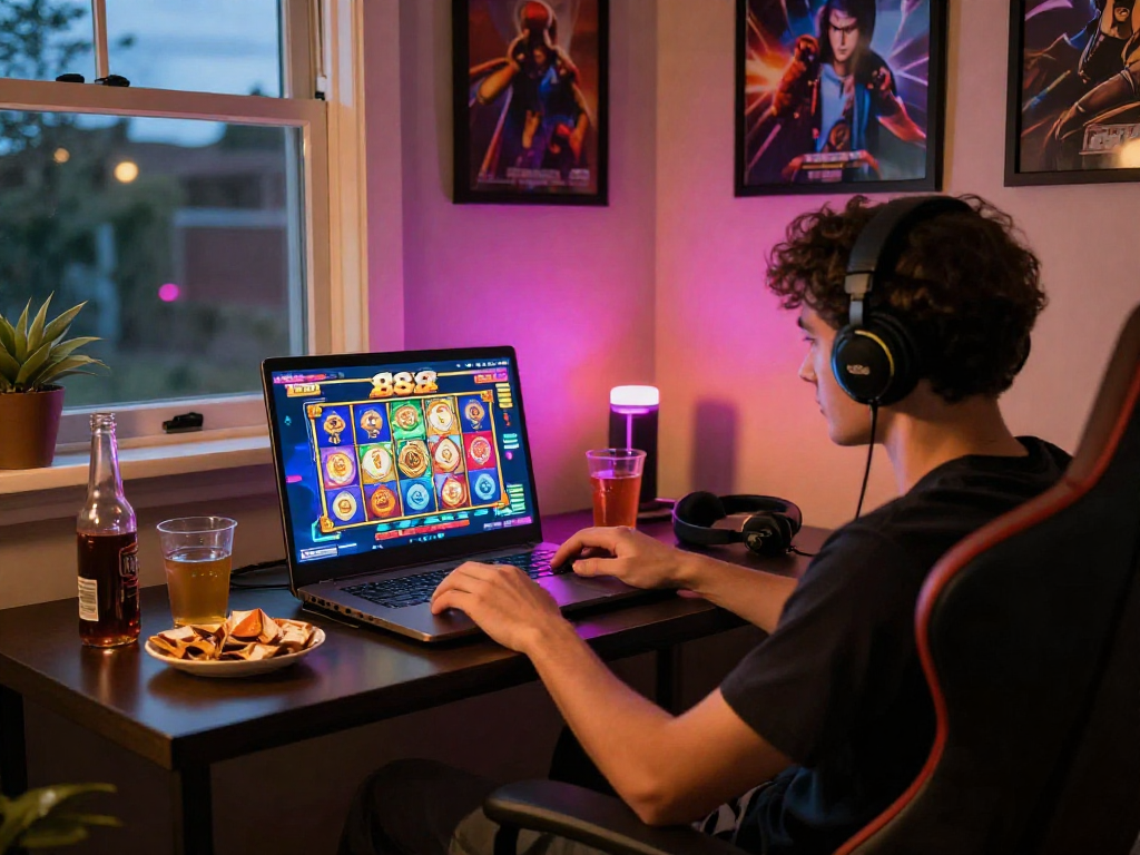 Engaging slot88 gaming experience at home with vibrant graphics and cozy atmosphere.