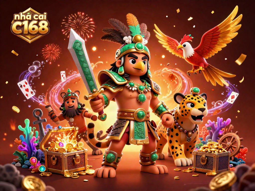 Engage in exciting games at nhà cái c168 with dynamic 3D illustration of a colorful casino scene.