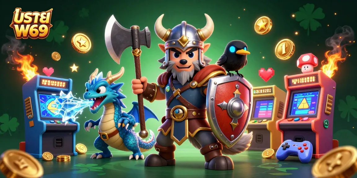 Enter the winning world of หวย W69 with vibrant gaming elements and dynamic characters.
