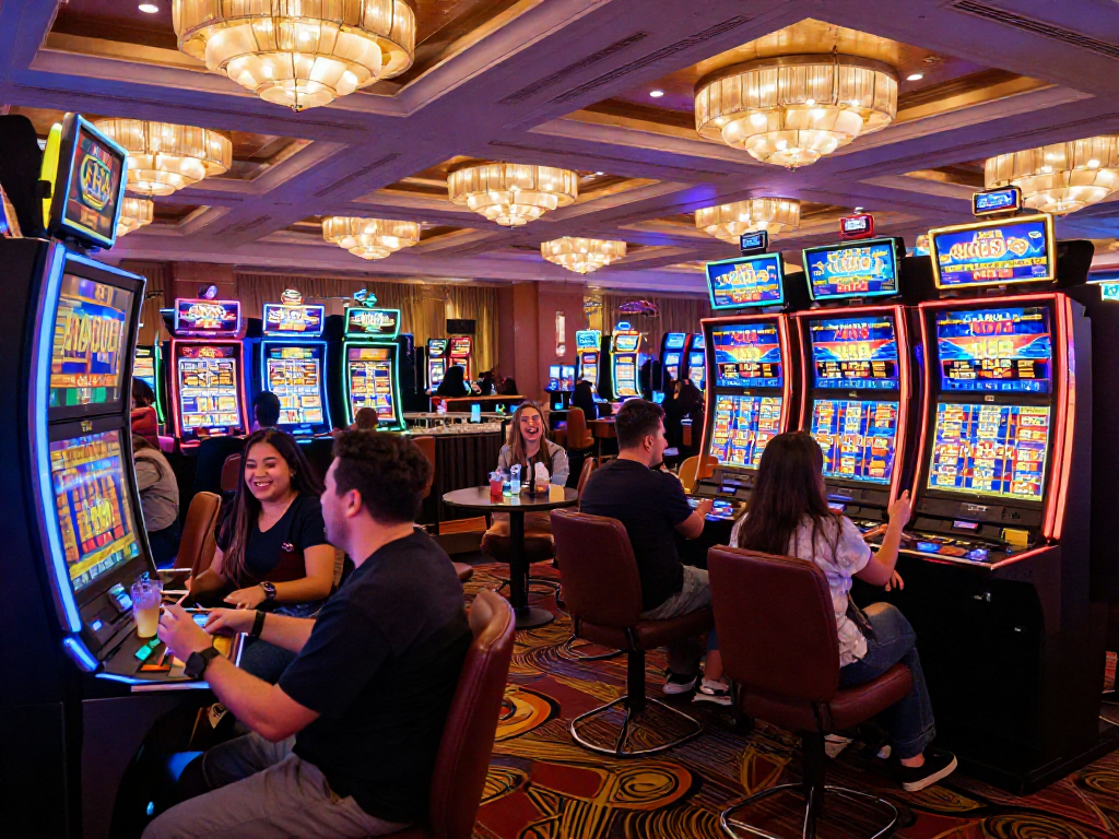 Exciting casino gaming scene with players enjoying slot88 machines and vibrant atmosphere