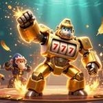 Go8 transforms gaming with a striking 3D illustration of a golden gorilla mech amid vibrant casino elements.