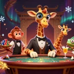 Jouer au casino en ligne avec une girafe haute en couleur et un valet singe.