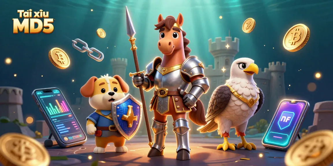 Experience the excitement of Tài xỉu MD5 with a vibrant 3D illustration showcasing unique game elements and characters.