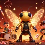 Jouez sur un casino en ligne avec une ambiance festive et dynamique, machines à sous et personnages animés.