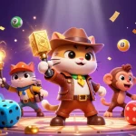 Le jeu immersif sur casino en ligne avec un chat explorateur et des éléments colorés de loterie.