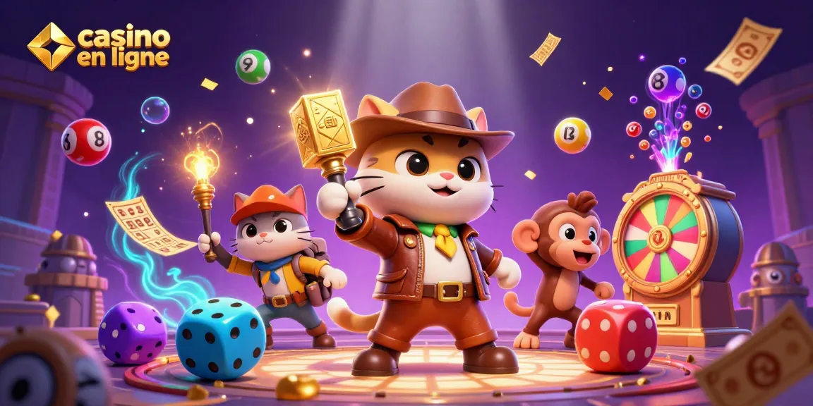 Le jeu immersif sur casino en ligne avec un chat explorateur et des éléments colorés de loterie.